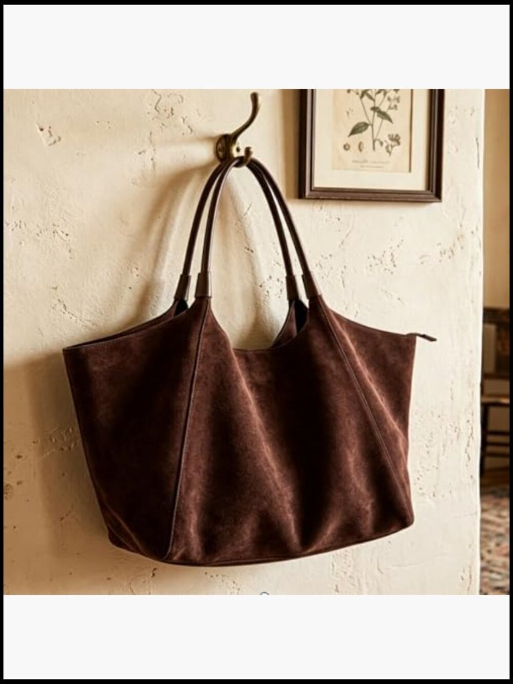 Faux Suede Tote Bag Slouchy Lightweight Large Laptop Shoulder Work Bag - Picture 4 of 7
